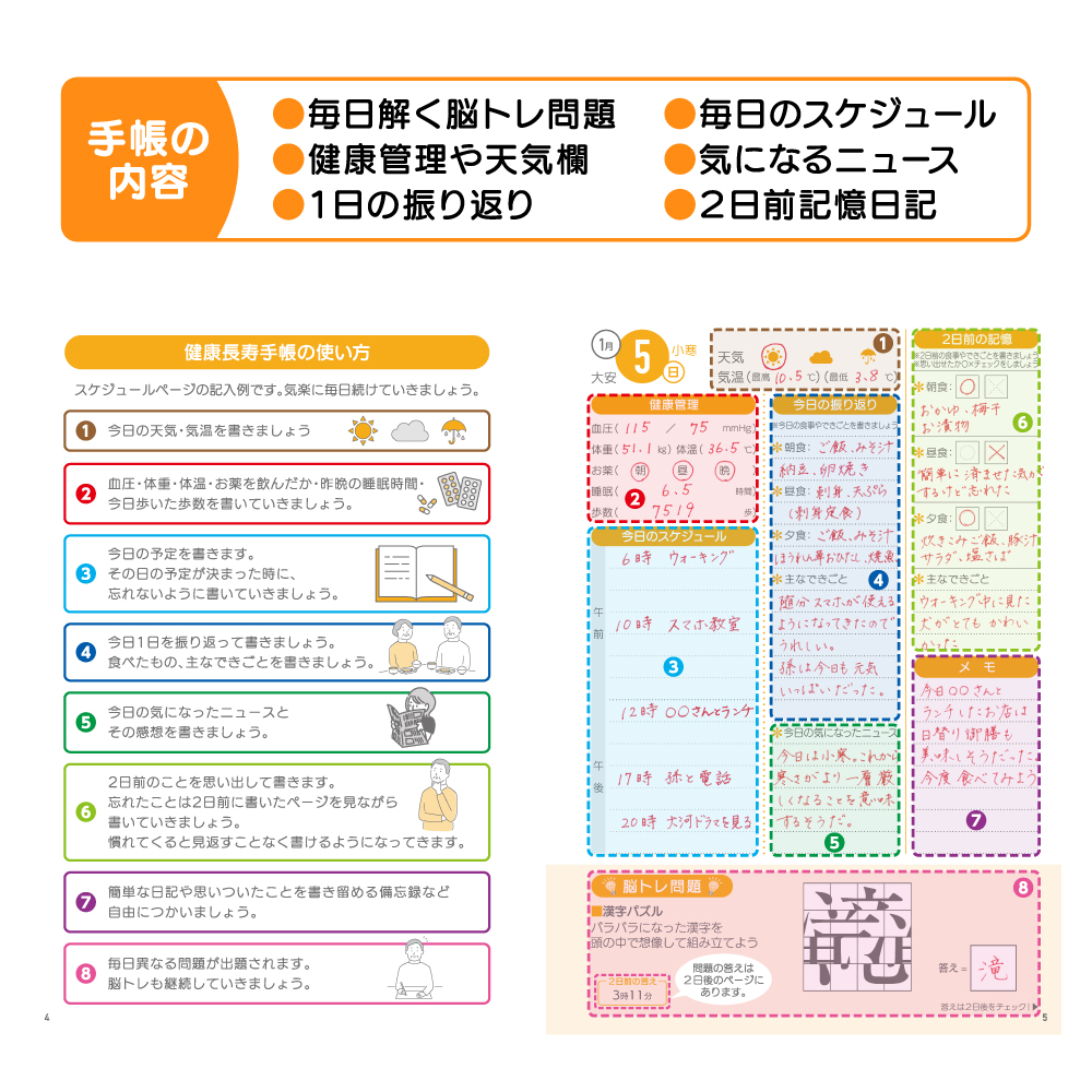 健康長寿手帳2025【手帳本体＋透明カバーセット】