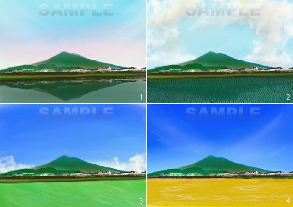 糸島八景画　可也山農景　4枚セット