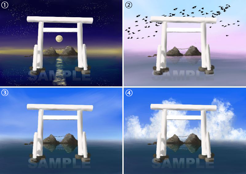 糸島八景画　夫婦岩　4枚セット