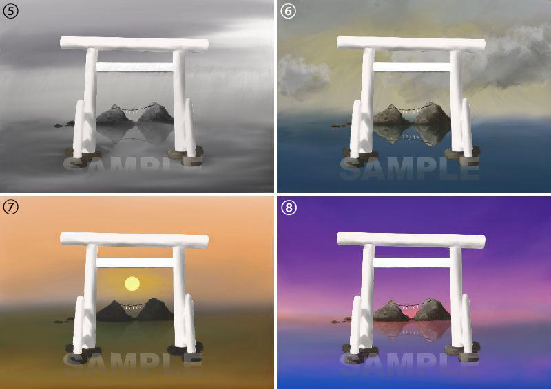 糸島八景画　夫婦岩　4枚セット