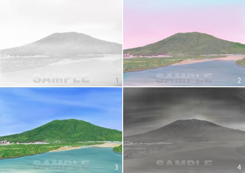 糸島八景画～可也山遠望図～4枚セット