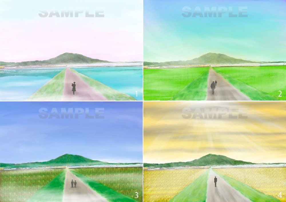 糸島八景画～可也山へと続く一本道 ～