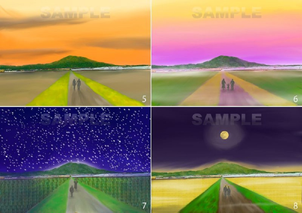 糸島八景画～可也山へと続く一本道 ～4枚セット