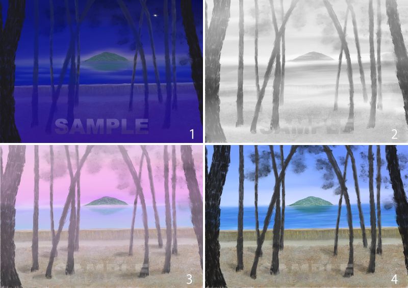 糸島八景画～松陰越しの姫島～4枚セット