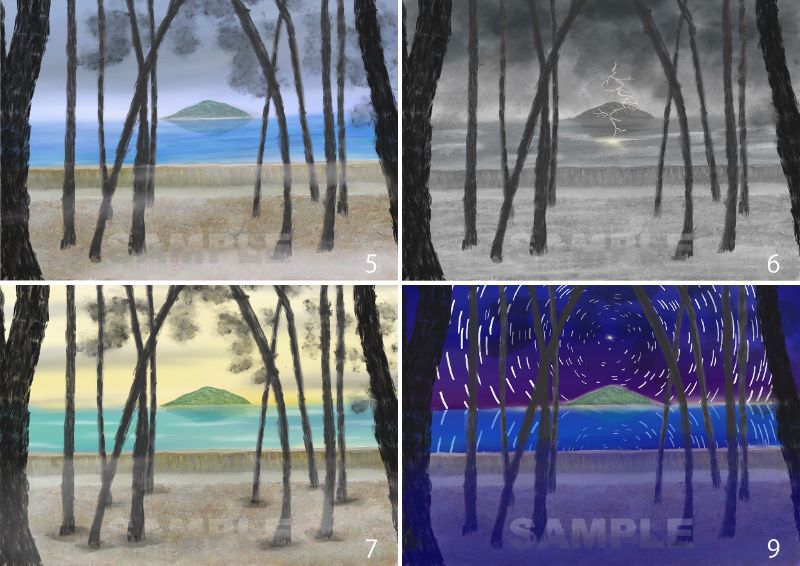 糸島八景画～松陰越しの姫島～9枚セット