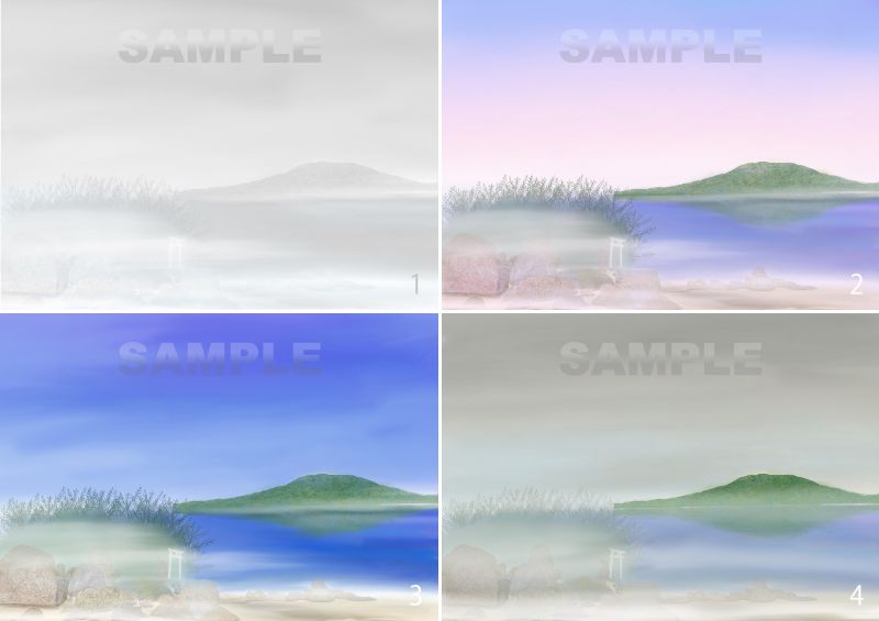 糸島八景画～箱島越しの可也山～4枚セット