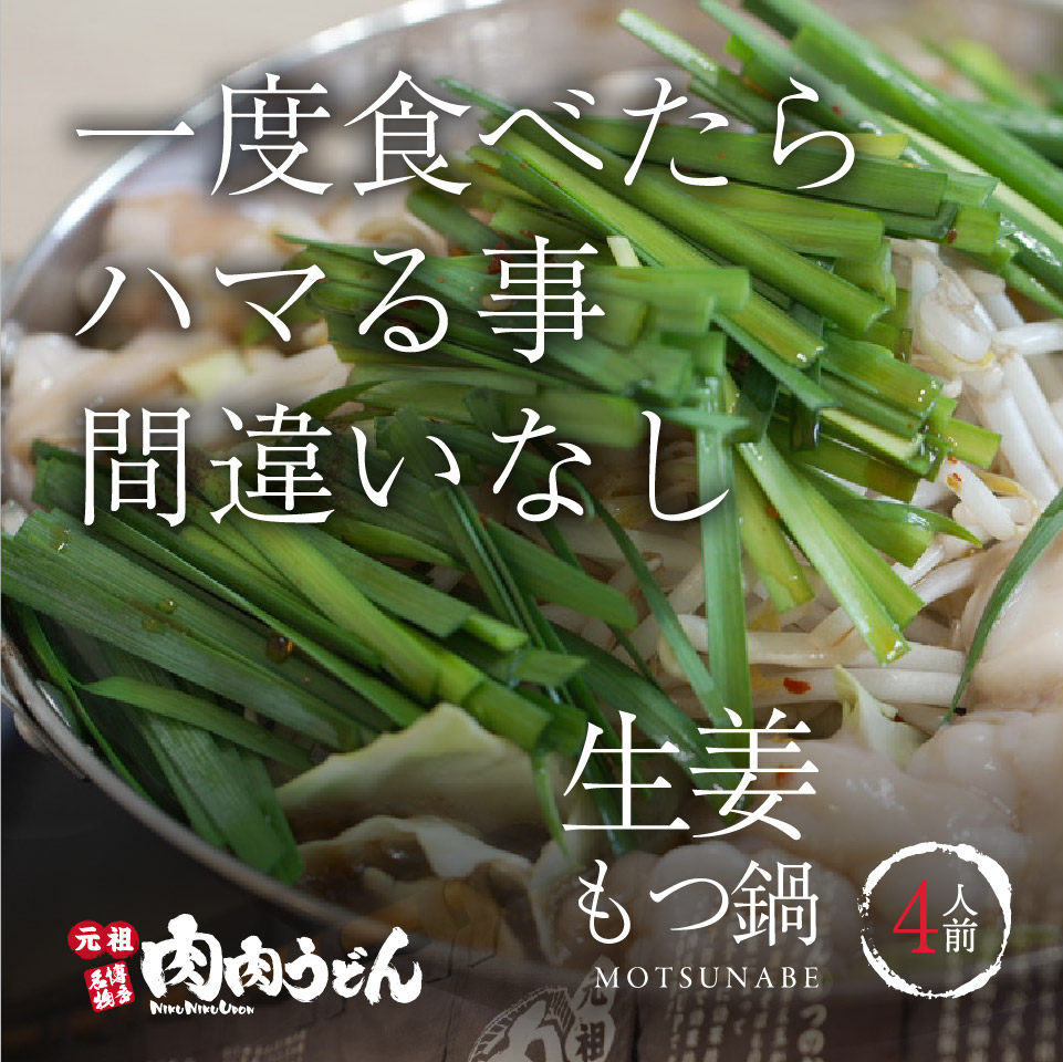 【送料無料】冷凍　肉肉うどんオリジナル　生姜もつ鍋４人前